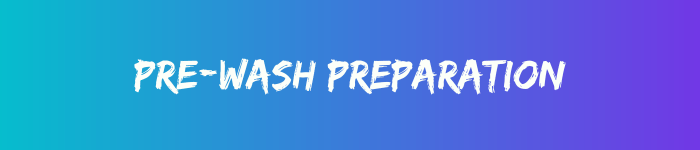 Pre-wash preparation written in white text against a blue multi-tone background