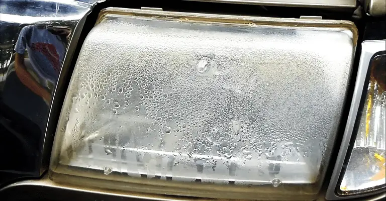 example of a foggy and yellowed headlight that needs to be cleaned