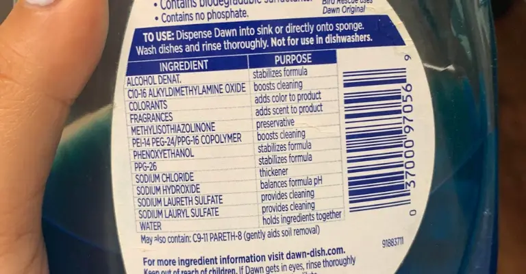 ingredient list of dawn dish soap